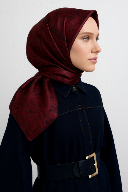 Armine Tivil Saf İpek Eşarp 9431 - 01 Bordo Karışık Desen