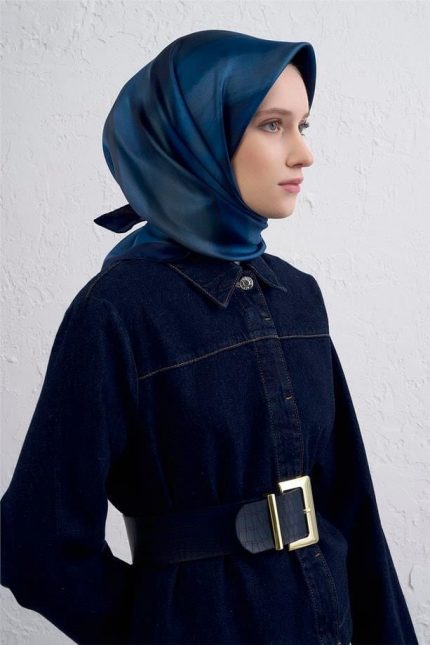 Armine Tivil Saf İpek Eşarp 9436 - 81 Mavi Karışık Desen