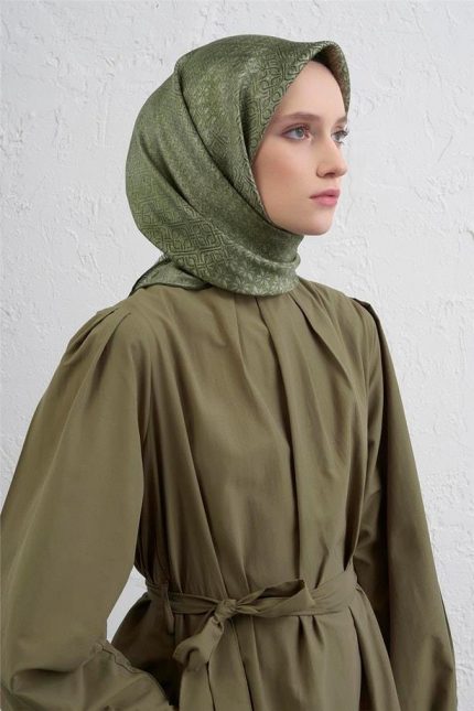 Armine Tivil Saf İpek Eşarp 9437 - 15 Yeşil Karışık Desen