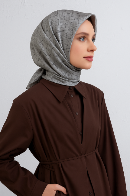 Armine Tivil Saf İpek Eşarp 9440 - 57 Gri Puantiye Desen