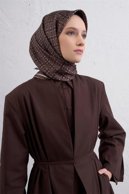 Armine Tivil Saf İpek Eşarp 9440 - 59 Kahverengi Karışık Desen