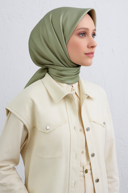 Armine Yeşil Düz Renk Tivil İpek Eşarp 10D02 - 179