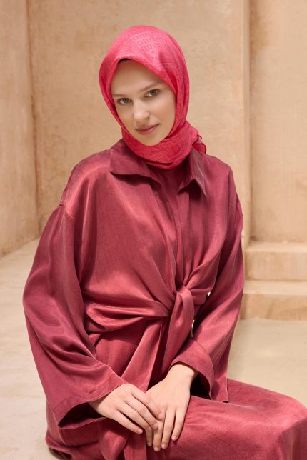 Belli Tivil Saf İpek Eşarp 4110 - 61 Pembe Karışık Desen