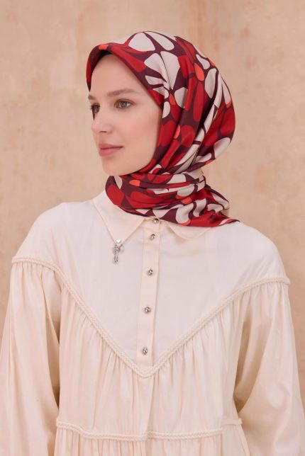 Belli Tivil Saf İpek Eşarp 4116 - 39 Bordo Karışık Desen