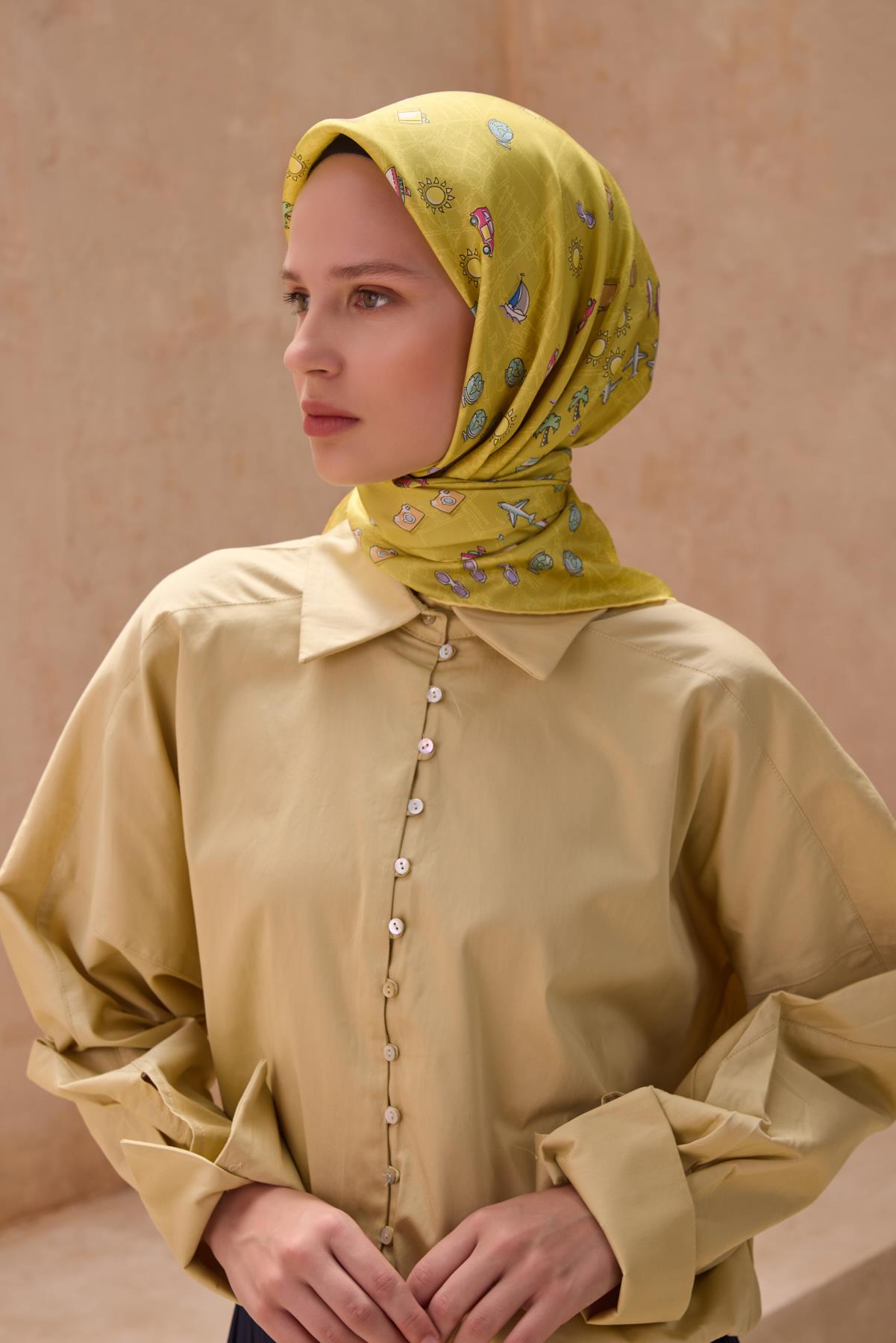 belli-tivil-saf-ipek-esarp-4121-55-yag-6b6e91 Belli Tivil Saf İpek Eşarp 4121 - 55 Yağ Yeşili Karışık Desen - Görsel 1