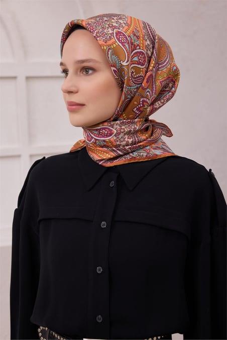 belli-tivil-saf-ipek-esarp-4202-54-tur-47ac- Belli Tivil Saf İpek Eşarp 4202 - 54 Turuncu Etnik Desen - Görsel 1