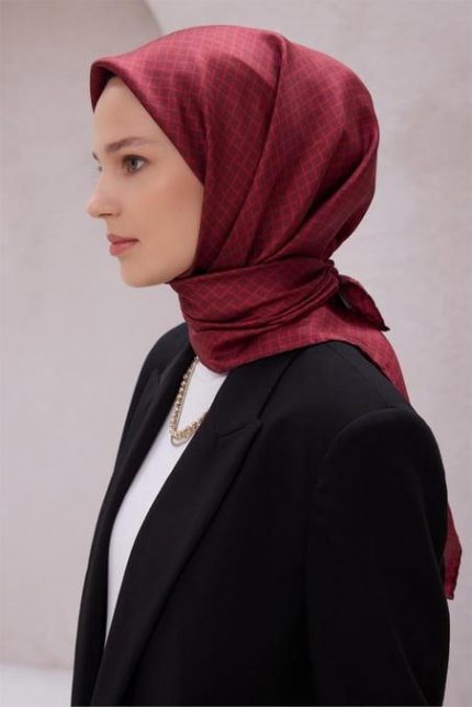 Belli Tivil Saf İpek Eşarp 4203 - 01 Bordo Geometrik Desen