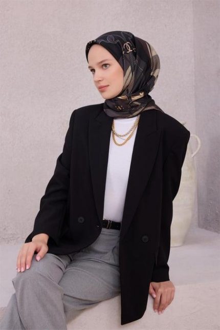 Belli Tivil Saf İpek Eşarp 4206 - 83 Füme Ekose Desen