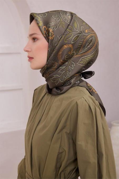 belli-tivil-saf-ipek-esarp-4207-82-hak-939992 Belli Tivil Saf İpek Eşarp 4207 - 82 Haki Yeşili Çiçek Desen - Görsel 1