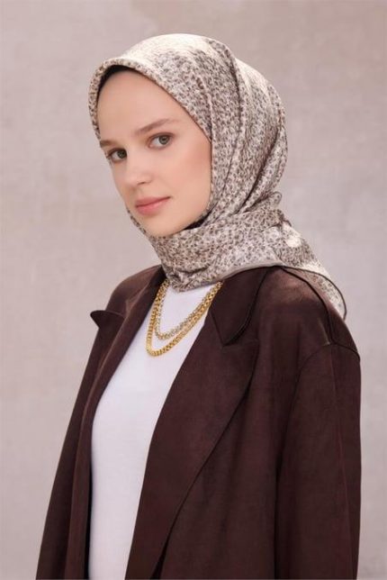 Belli Tivil Saf İpek Eşarp 4208 - 04 Vizon Armürlü Desen