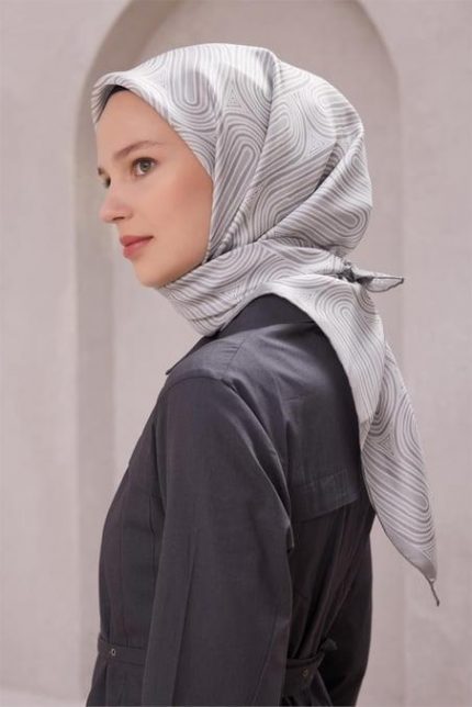 Belli Tivil Saf İpek Eşarp 4209 - 04 Gri Soyut Desen