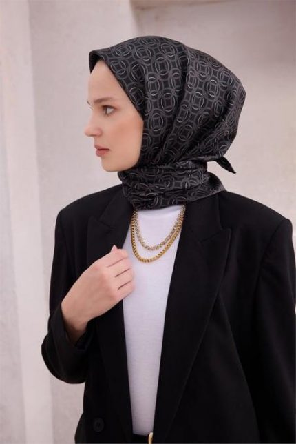 Belli Tivil Saf İpek Eşarp 4215 - 59 Siyah Füme Soyut Desen