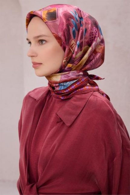 Belli Tivil Saf İpek Eşarp 4216 - 52 Pudra Soyut Desen