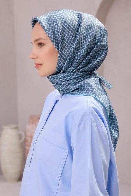 Belli Tivil Saf İpek Eşarp 4203 - 50 Antrasit Geometrik Desen