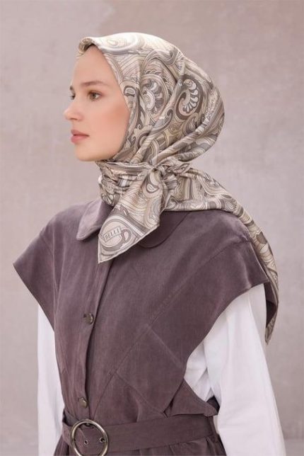 Belli Tivil Saf İpek Eşarp 4222 - 84 Krem Soyut Desen