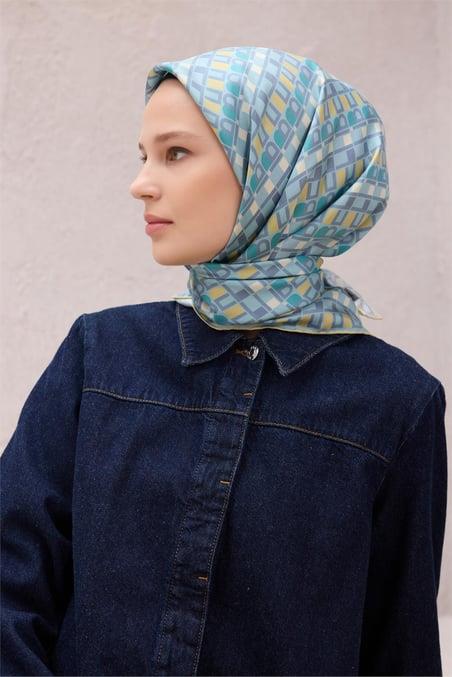 belli-tivil-saf-ipek-esarp-4223-38-tur-fb-98b Belli Tivil Saf İpek Eşarp 4223 - 38 Turkuaz Harf Desen - Görsel 1