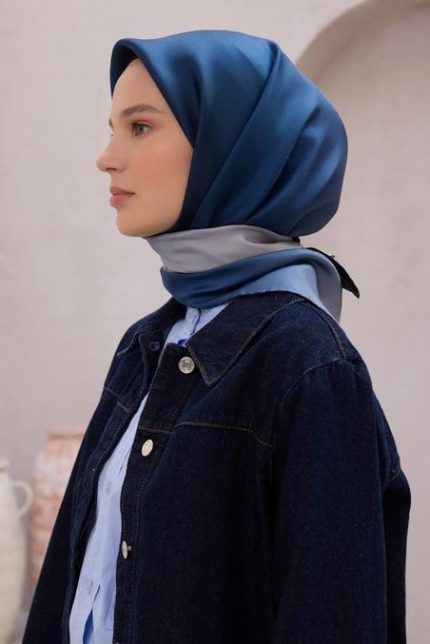 Belli Tivil Saf İpek Eşarp 4224 - 37 Lacivert Degrade Desen