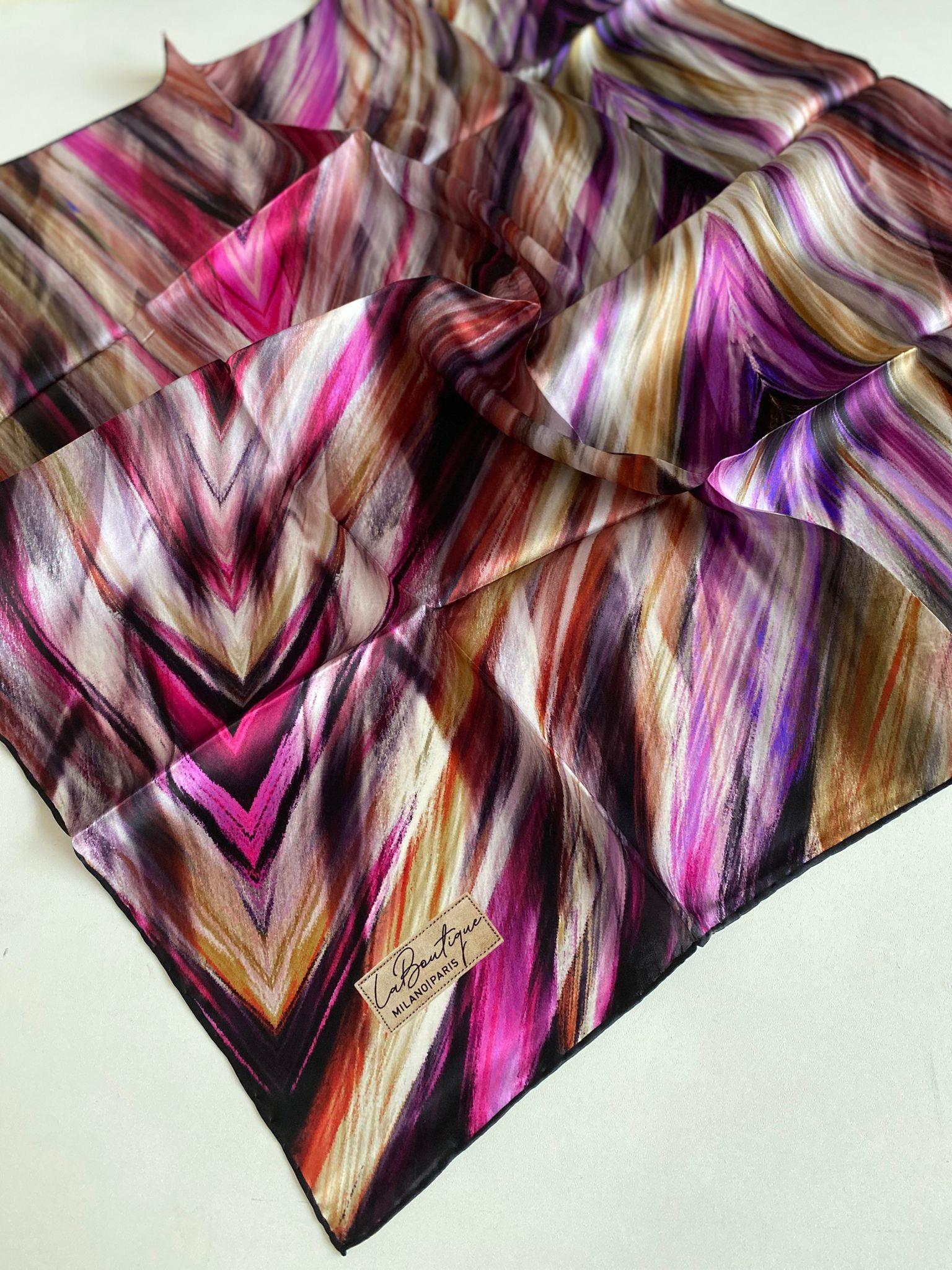 la-boutique-az-hatali-sura-saf-ipek-es-d8-166 La Boutique Az Hatalı Sura Saf İpek Eşarp 50961 Mor Karışık Desen - Görsel 1