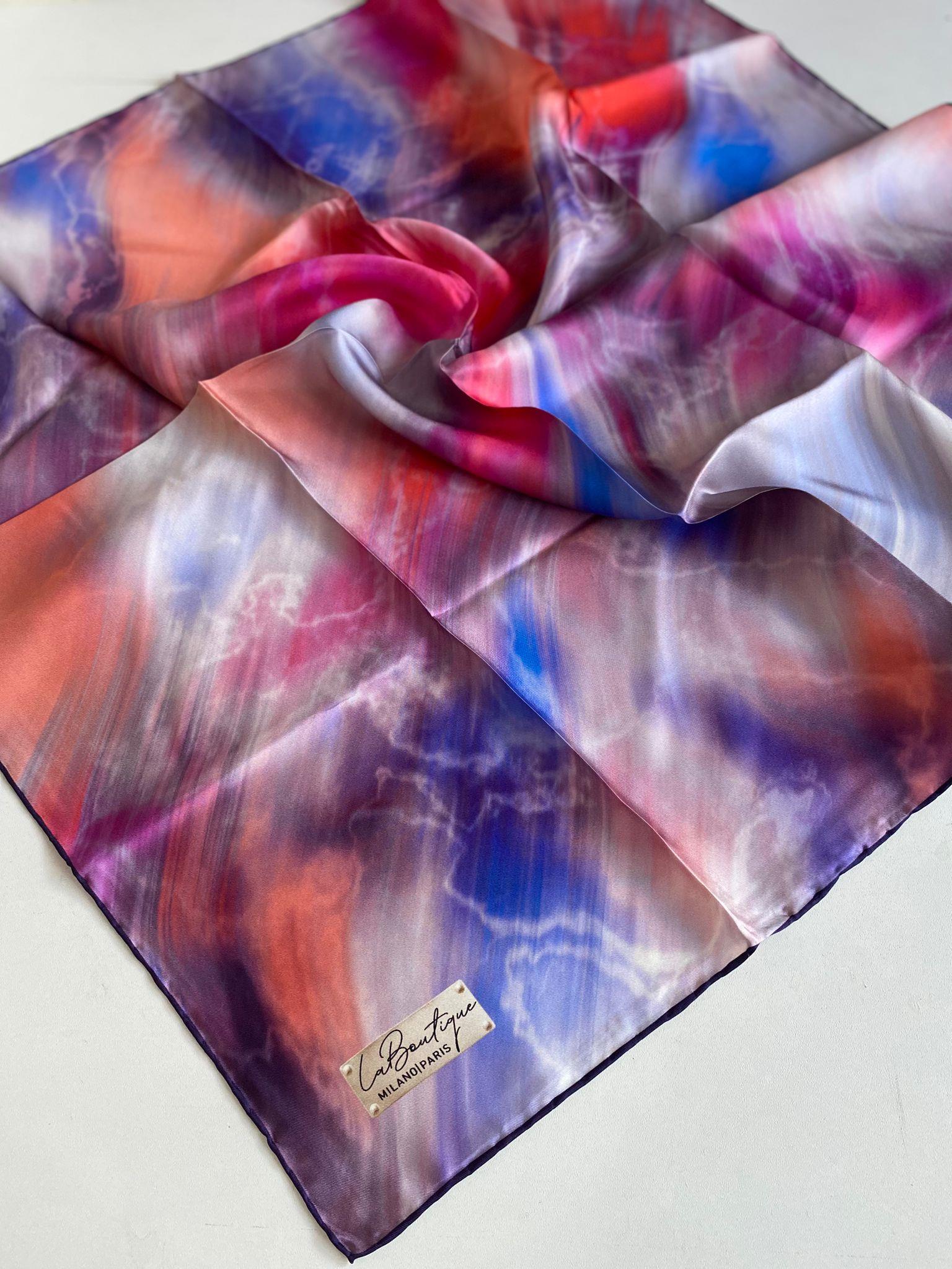 la-boutique-az-hatali-tivil-saf-ipek-e-60fd-f La Boutique Az Hatalı Tivil Saf İpek Eşarp 51005 Mor Karışık Desen - Görsel 1