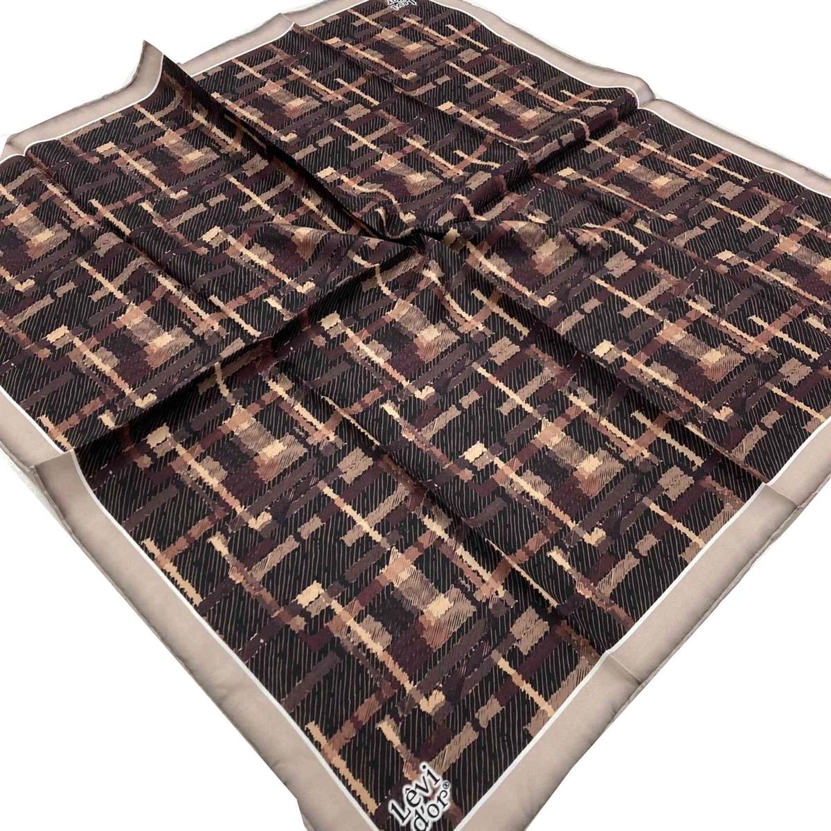 levidor-kahve-desenli-tivil-ipek-esarp-0627fa Levidor Kahve Desenli Tivil İpek Eşarp 21145 - Görsel 1