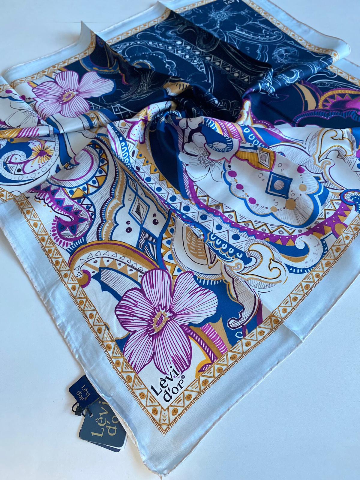 levidor-tivil-ipek-esarp-40094-beyaz-k-0e-0f1 Levidor Tivil İpek Eşarp 40094 Beyaz Karışık Desen - Görsel 1