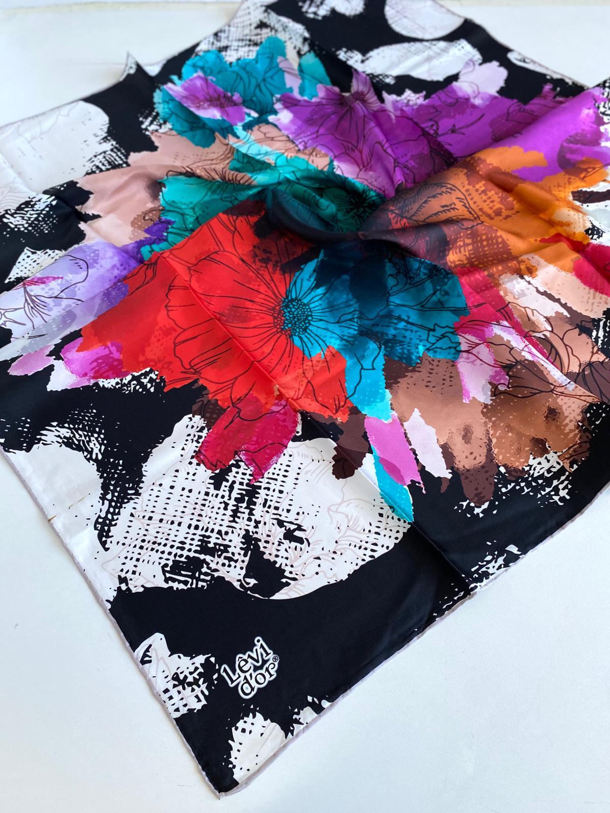 levidor-tivil-ipek-esarp-46950-siyah-k-b82-8e Levidor Tivil İpek Eşarp 46950 Siyah Karışık Desen - Görsel 1