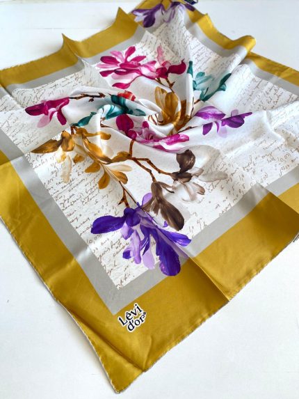 Levidor Tivil Saf İpek Eşarp 48969 Hardal Karışık Desen