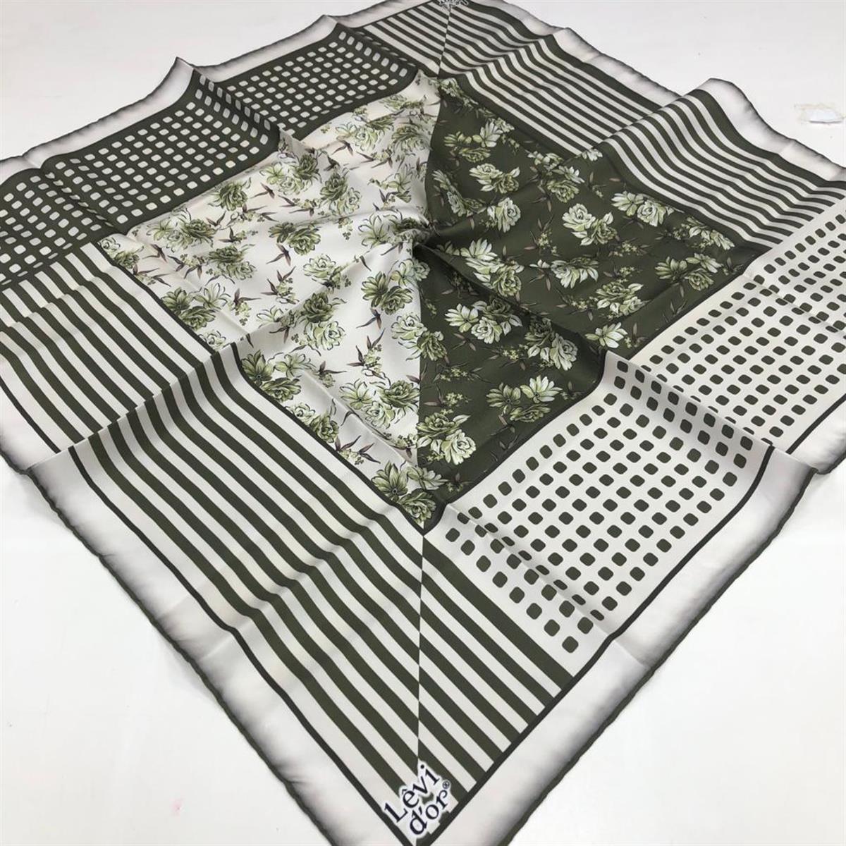 levidor-yesil-desenli-tivil-ipek-esarp-e5968- Levidor Yeşil Desenli Tivil İpek Eşarp 20398 - Görsel 1