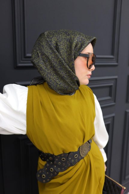 Silk Home Tivil İpek Eşarp 11459-19 Haki Karışık Desen