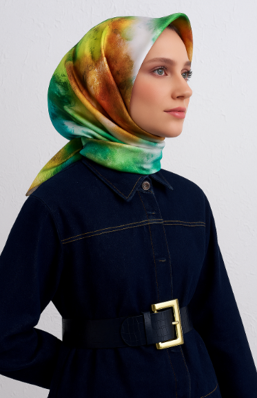 Vissona Tivil İpek Eşarp 10698 - 0036 Zümrüt Yeşili Armürlü Desen