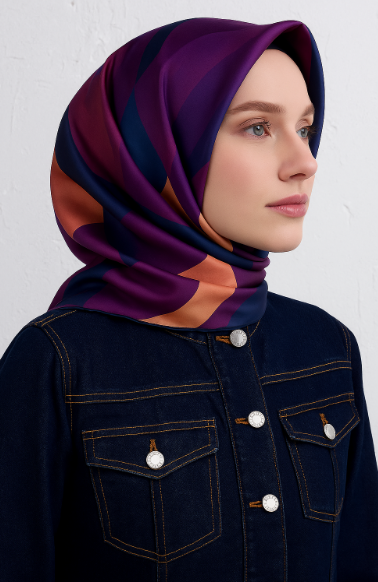 Vissona Tivil İpek Eşarp 11501 - 1 Somon Geometrik Desen