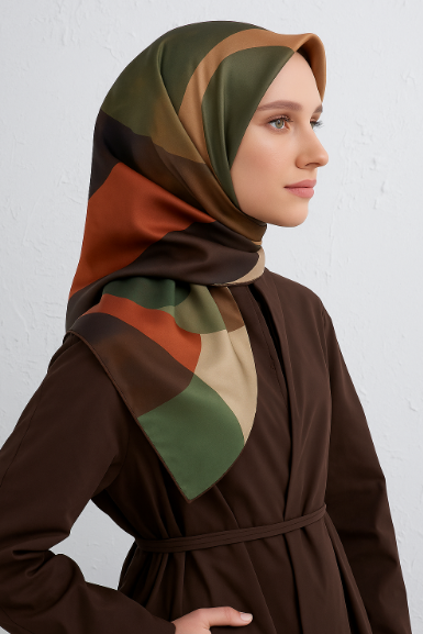 Vissona Tivil İpek Eşarp 11501 - 4 Turuncu Geometrik Desen