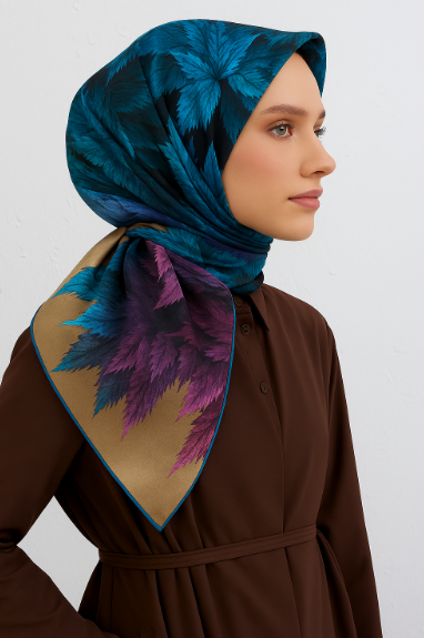 Vissona Tivil İpek Eşarp 14232 - 0003 - 0041 Pembe Yaprak Desen