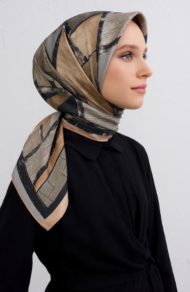 Vissona Tivil İpek Eşarp 16170 - 0012 - 0030 Somon Siyah Kırçıllı Desen