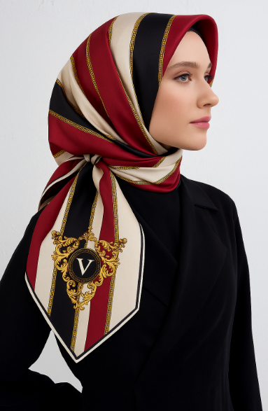 Vissona Tivil İpek Eşarp 16287 - 0001 - 0018 Bordo Siyah Çizgi Desen