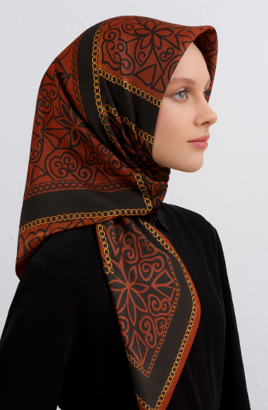 Vissona Tivil İpek Eşarp 17080 - 8 - 0014 - 0014 Bordo Etnik Desen