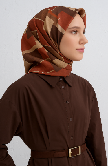 Vissona Tivil İpek Eşarp 17357 - 0014 - 0014 Taba Dokulu Desen