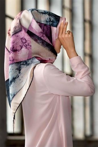 Vissona Tivil İpek Eşarp 17554 - 0022 - 0039 Krem Pembe Dokulu Desen