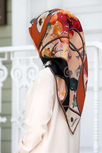 Vissona Tivil İpek Eşarp 17561 - 0014 - 0001 Taba Siyah Batik Desen