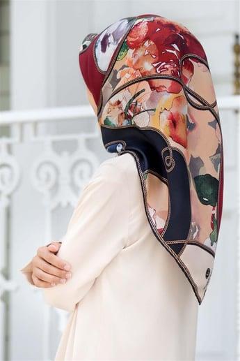 Vissona Tivil İpek Eşarp 17561 - 0018 - 0033 Lacivert Bordo Batik Desen
