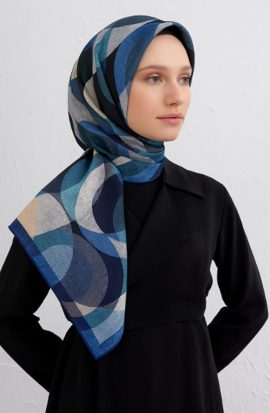 Vissona Tivil İpek Eşarp 17647 - 8 - 0031 İndigo Mavi Dokulu Desen