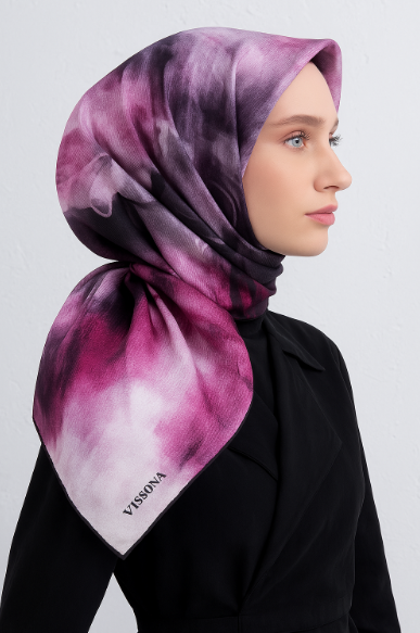 Vissona Tivil İpek Eşarp 50119 - 0029 - 0022 Beyaz Gri Kırçıllı Desen