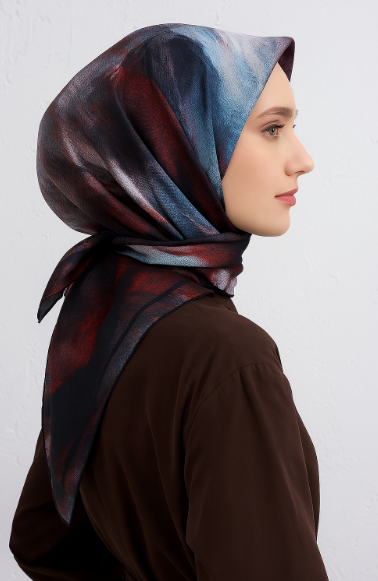 Vissona Tivil İpek Eşarp 50119 - 0041 - 0018 Beyaz Mavi Kırçıllı Desen