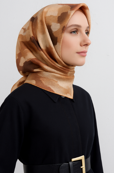 Vissona Tivil İpek Eşarp 50128 - 0013 - 0020 Turuncu Beyaz Armürlü Desen
