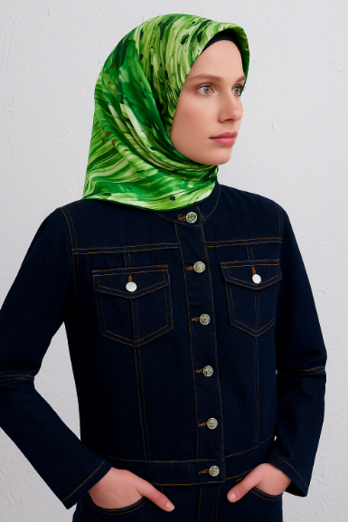 Vissona Tivil İpek Eşarp 50929 - 2 Yeşil Sulu Boya Desen