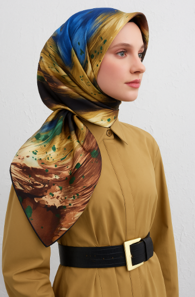 Vissona Tivil İpek Eşarp 50929 - 4 Pudra Pembe Sulu Boya Desen