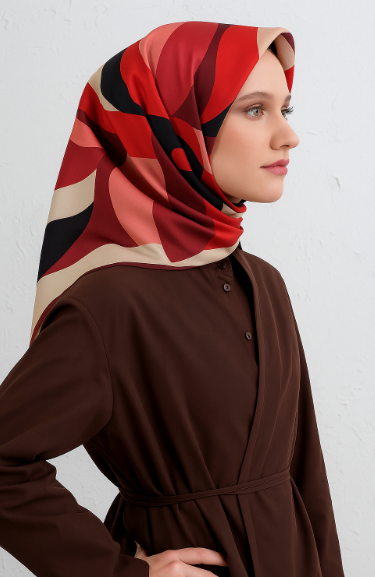 Vissona Tivil İpek Eşarp 51145 Beyaz Geometrik Desen