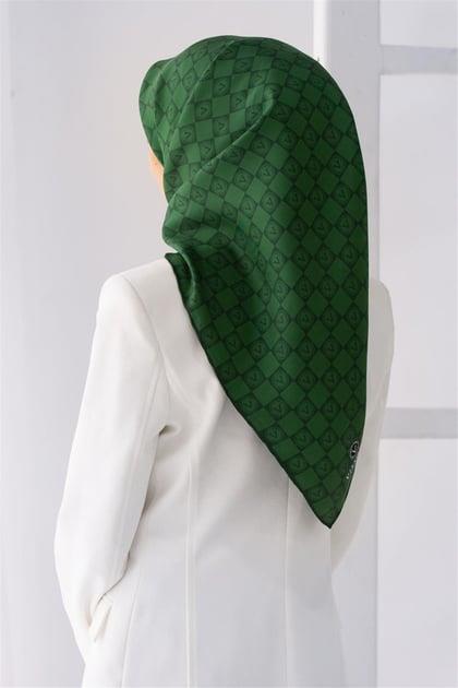 Vissona Tivil İpek Eşarp 51495 - 20 - 0036 Yeşil Logo Desen