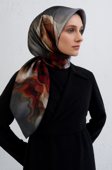 Vissona Tivil İpek Eşarp 51620 - 8 - 0039 - 0014 Koyu Yeşil  Soyut Desen