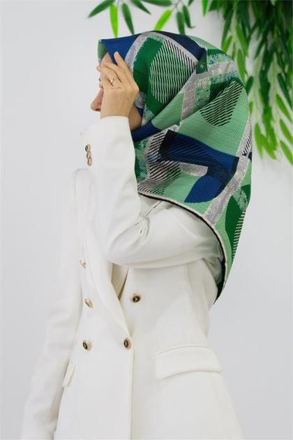 Vissona Tivil İpek Eşarp 51918 - 0032 - 0036 Yeşil Çizgi Desen